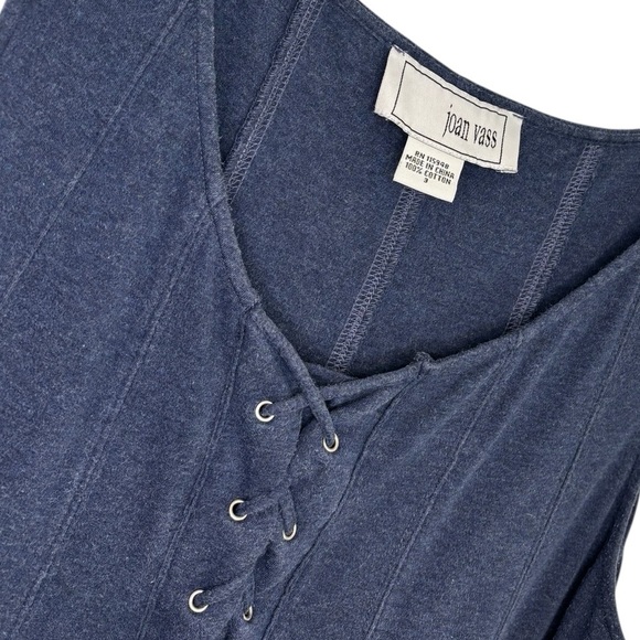 90s JOAN VASS Denim Blue Y2K 100% Cotton Lace-Up Tassel Halter Dress, Size 3 - Picture 5 of 11